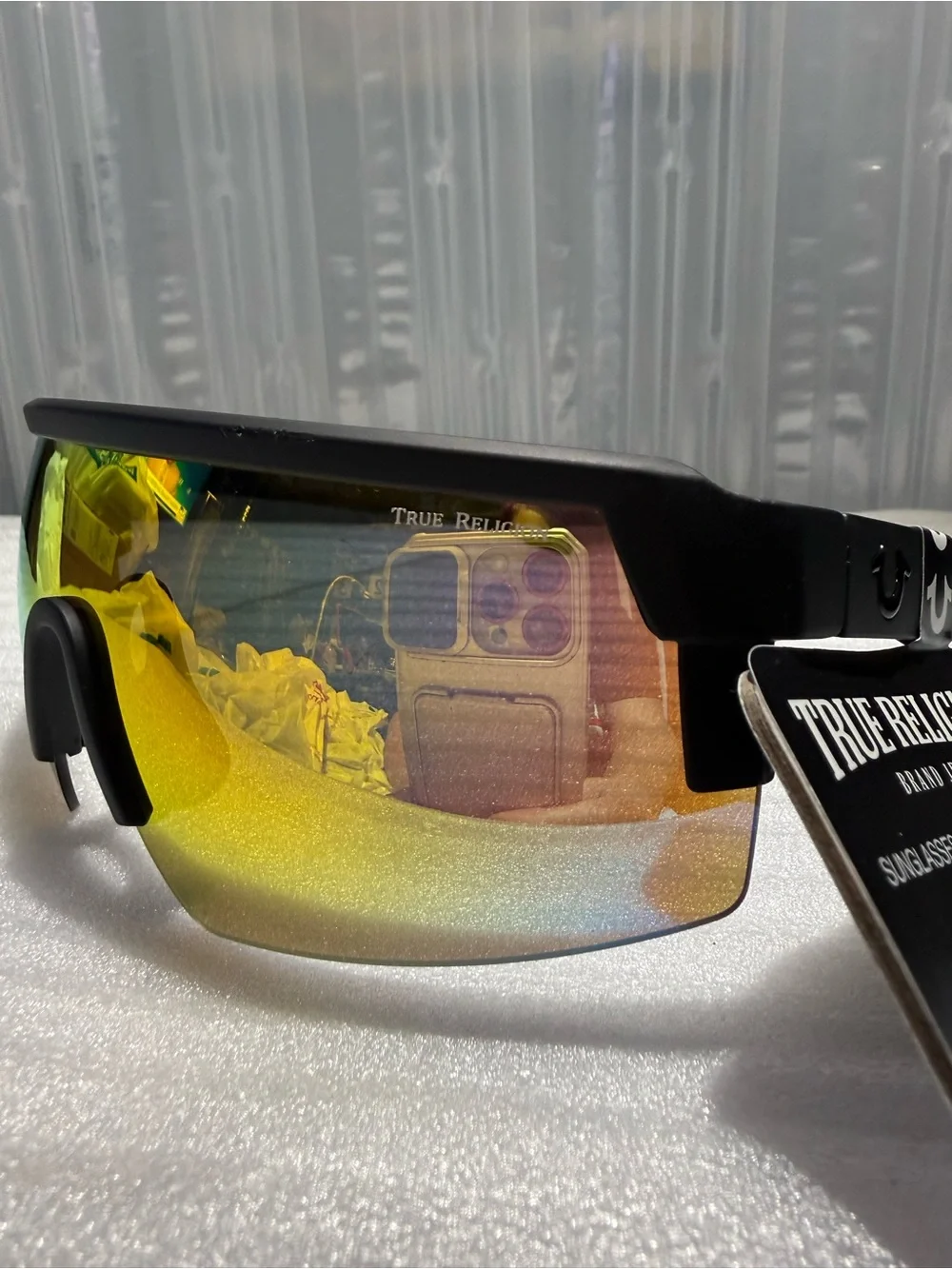 True Religion Black Frame Yellow Mirrored Shield Lens NWT-Unisex